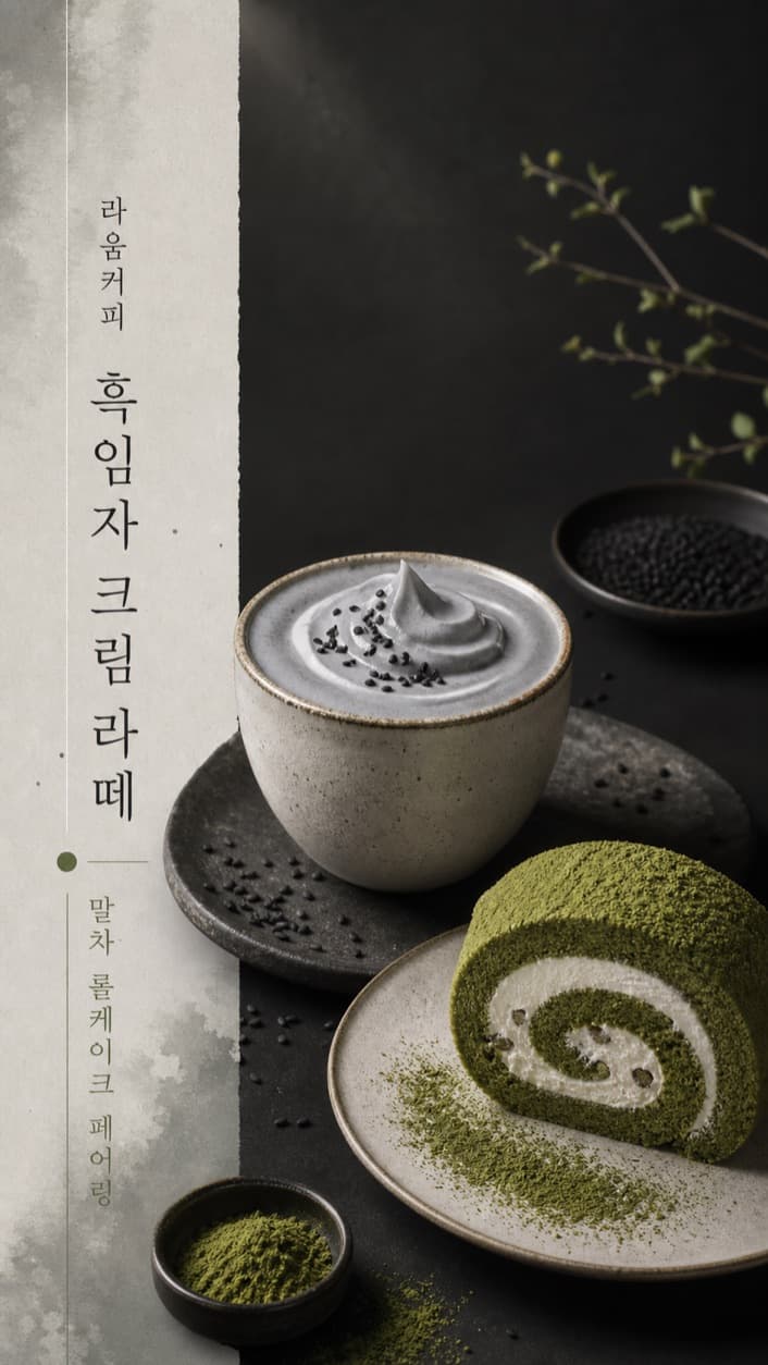 흑임자 티와 말차 롤케이크 시즌 이벤트 안내 예시